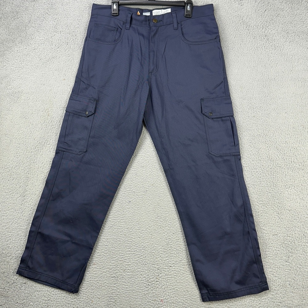 LAPCO FR Men Fire Resistant Cargo Pants 34X30 Blue Pockets Straight Workwear NEW